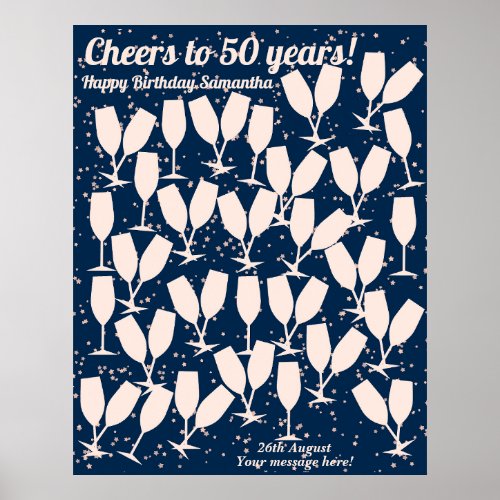 Cheers to 50 Years Pink Navy GuestBook Poster