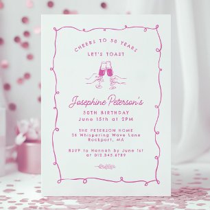 Cheers to 50 Years Pink Whimsical Doodle Invitation