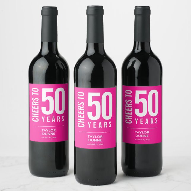 Cheers to 50 Years Pink Wine Label (Bottles)