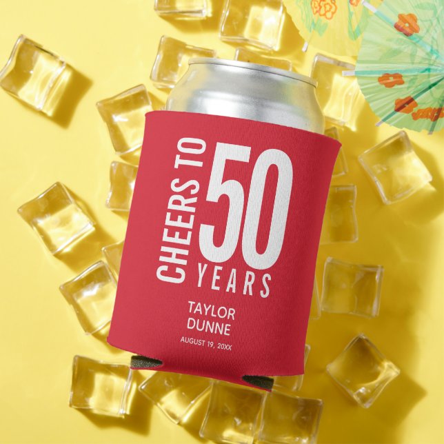 Cheers to 50 Years Red Birthday Can Cooler (In Situ Summer)