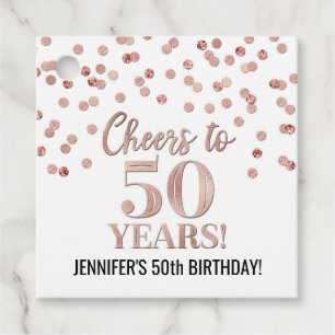 Cheers to 50 Years Rose Gold Confetti Favor Tags