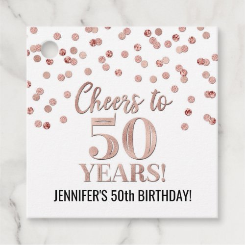 Cheers to 50 Years Rose Gold Confetti Favor Tags