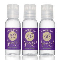 Cheers to 50 Years Royal Purple and Gold Glitter Hand Sanitizer