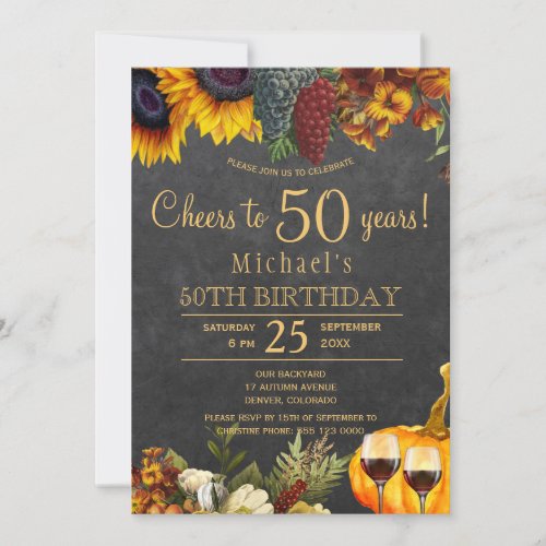 Cheers to 50 years rustic fall 50th birthday party invitation