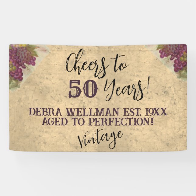 Cheers to 50 years Rustic Wine 50th Birthday Banner (Horizontal)