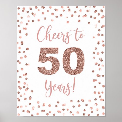 Cheers to 50 Years Sign Rose Gold Glitter Confetti