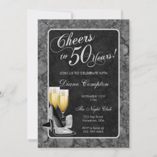 Cheers to 50 Years Silver and Black Birthday Invitation