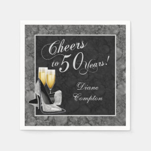 Cheers to 50 Years Silver and Black Napkins