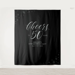 Cheers to 50 years Silver & Black Birthday Party Tapestry