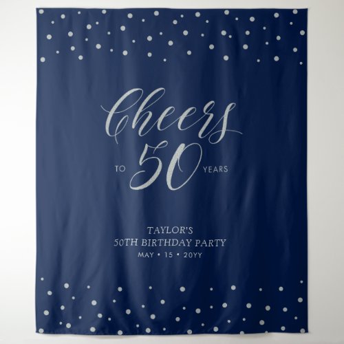 Cheers to 50 years  Silver  Navy 50th Birthday Tapestry