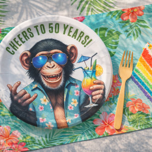 Cheers to 50 Years Summer Monkey 50th Birthday Paper Plates