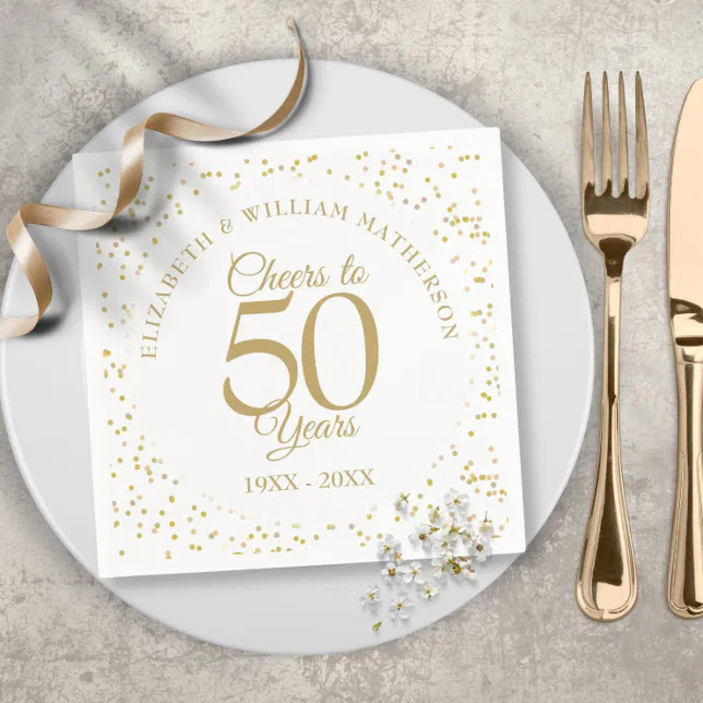 Cheers To 50 Years Wedding Anniversary Gold Dust Napkins | Zazzle