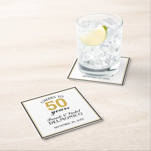 Cheers to 50 Years Wedding Anniversary Gold Square Paper Coaster