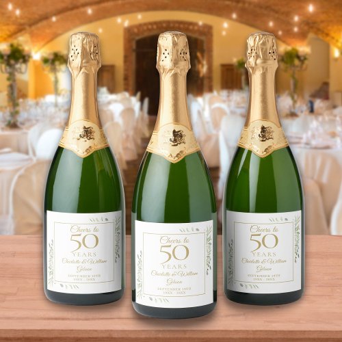 Cheers To 50 Years Wedding Anniversary Greenery Sparkling Wine Label