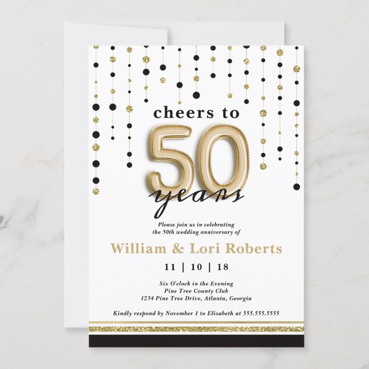 Cheers to 50 Years, Wedding Anniversary Invitation | Zazzle