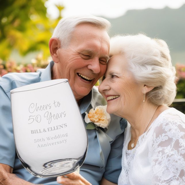  Cheers to 50 Years Wedding Anniversary Stemless Wine Glass (Creator Uploaded)