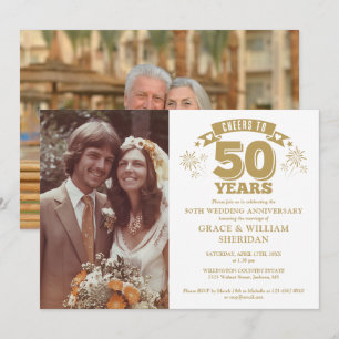 Cheers To 50th Golden Wedding Anniversary 2 Photos Invitation