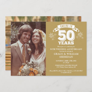 Cheers To 50th Golden Wedding Anniversary 2 Photos Invitation