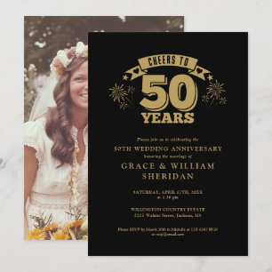 Cheers To 50th Golden Wedding Anniversary Photo Invitation
