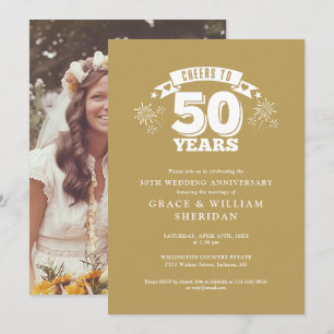 Cheers To 50th Golden Wedding Anniversary Photo Invitation
