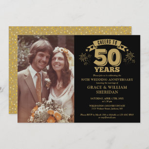 Cheers To 50th Golden Wedding Anniversary Photo Invitation
