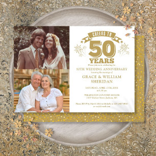 Cheers To 50th Wedding Anniversary 2 Photo Invitation