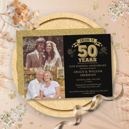 Cheers To 50th Wedding Anniversary 2 Photo Invitation