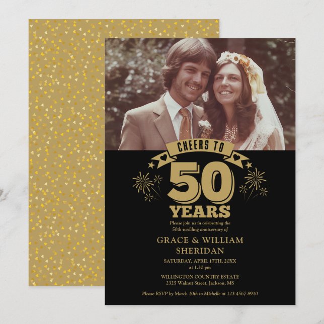 Cheers To 50th Wedding Anniversary Photo Invitation (Front/Back)