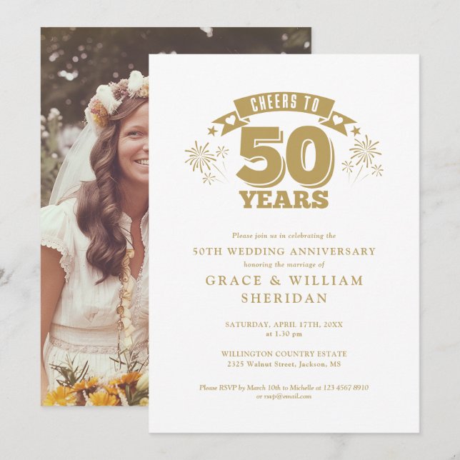 Cheers To 50th Wedding Anniversary Photo Invitation (Front/Back)