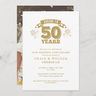 Cheers To 50th Wedding Anniversary Photo Invitation