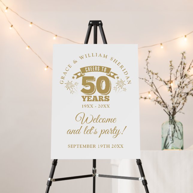 Cheers To 50th Wedding Anniversary Welcome Sign (In Situ (Stand))