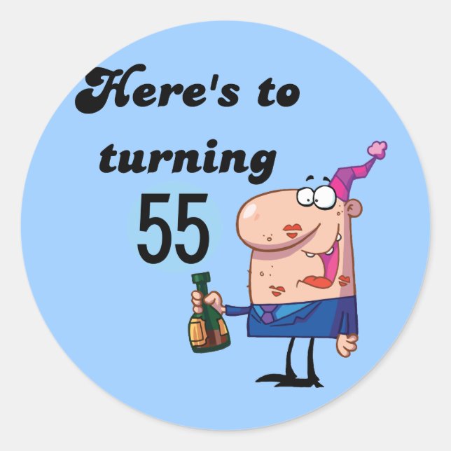 Cheers to 55 Birthday T-shirts and Gifts Classic Round Sticker (Front)