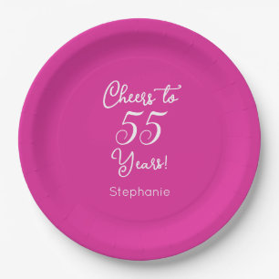 Cheers to 55 Years 55th Pink Birthday Paper Plates