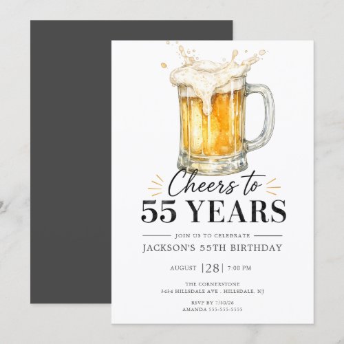Cheers to 55 Years Birthday Invitation
