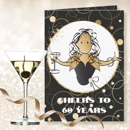 Cheers to 60 Bold Glam Woman Cartoon 60th Birthday Card