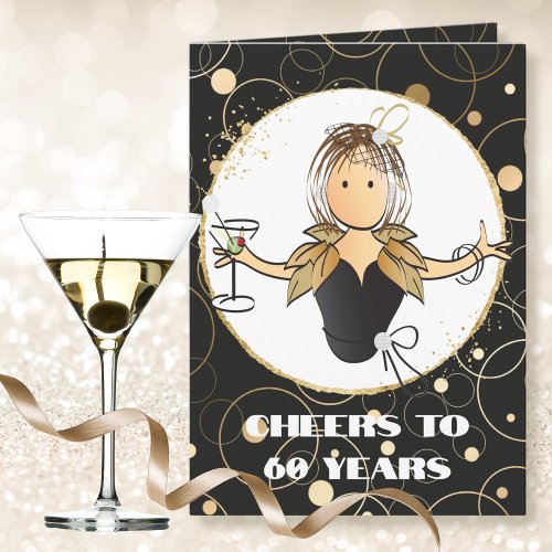 Cheers to 60 Bold Glam Woman Cartoon 60th Birthday Card