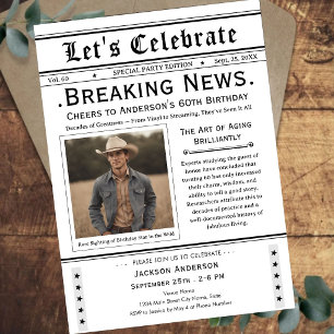 Cheers to 60! Newspaper Birthday Invitation