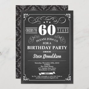 Cheers to 60 year 60th birthday party chalkboard invitation