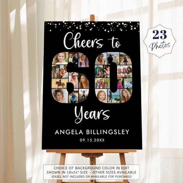 Cheers to 60 Years 23 Photos Number Cutout Collage Foam Board (Creator Uploaded)