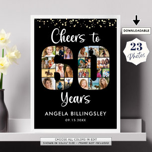 Cheers to 60 Years 23 Photos Number Cutout Collage Poster