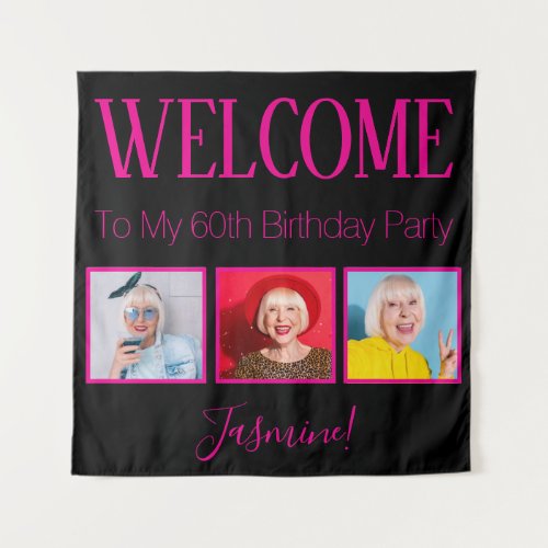 Cheers to 60 years 3 Photos Black Pink Elegant Tapestry