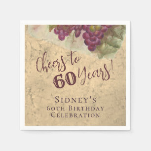 Cheers to 60 Years, 60th Birthday Wine Theme Party Napkins