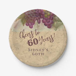 Cheers to 60 Years, 60th Birthday Wine Theme Party Paper Plates