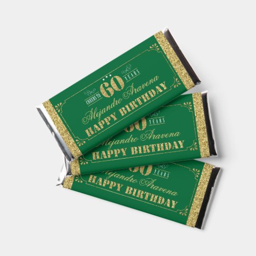 Cheers To 60 Years 60th Man Birthday Green  Gold Hershey Bar Favors