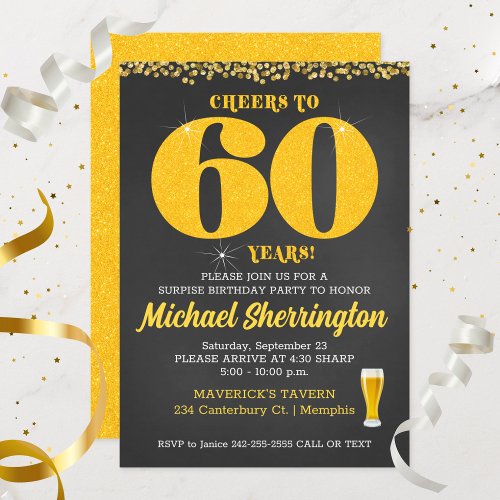 Cheers to 60 Years Birthday 60th Sixtieth Sixty Invitation