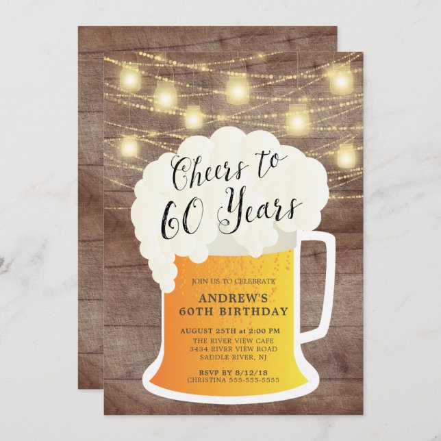 Cheers to 60 Years Birthday Invitation (Front/Back)