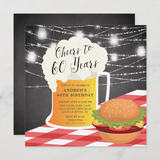 Cheers to 60 Years Birthday Invitation (Front/Back)