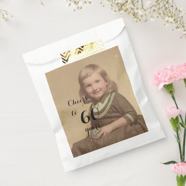 Cheers to 60 Years! Birthday Photo Black Script Favor Bag (Sealed)