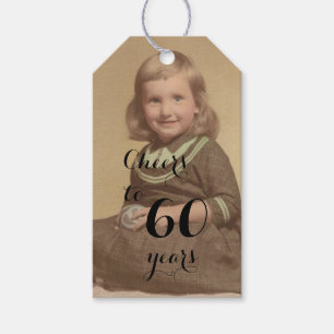 Cheers to 60 Years! Birthday Photo Black Script Gift Tags