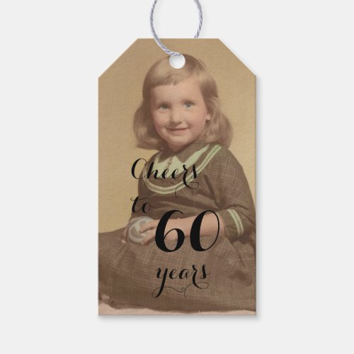 Cheers to 60 Years Birthday Photo Black Script Gift Tags